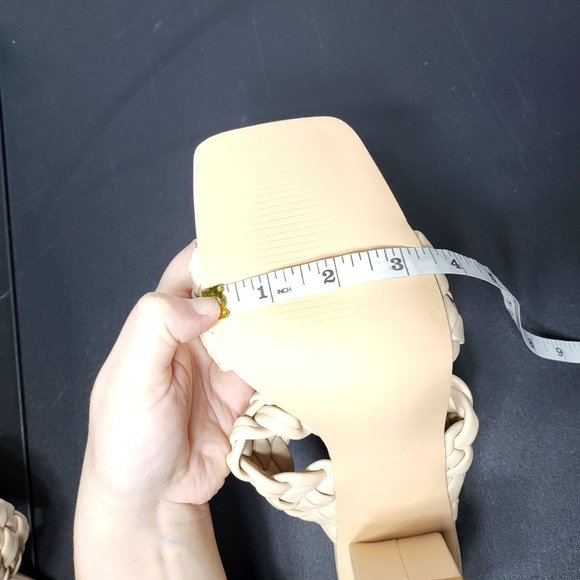 New Rilista Braided Heeled Tan Sandals Square Open Toe Chunky Block Mules 9 - Picture 9 of 11